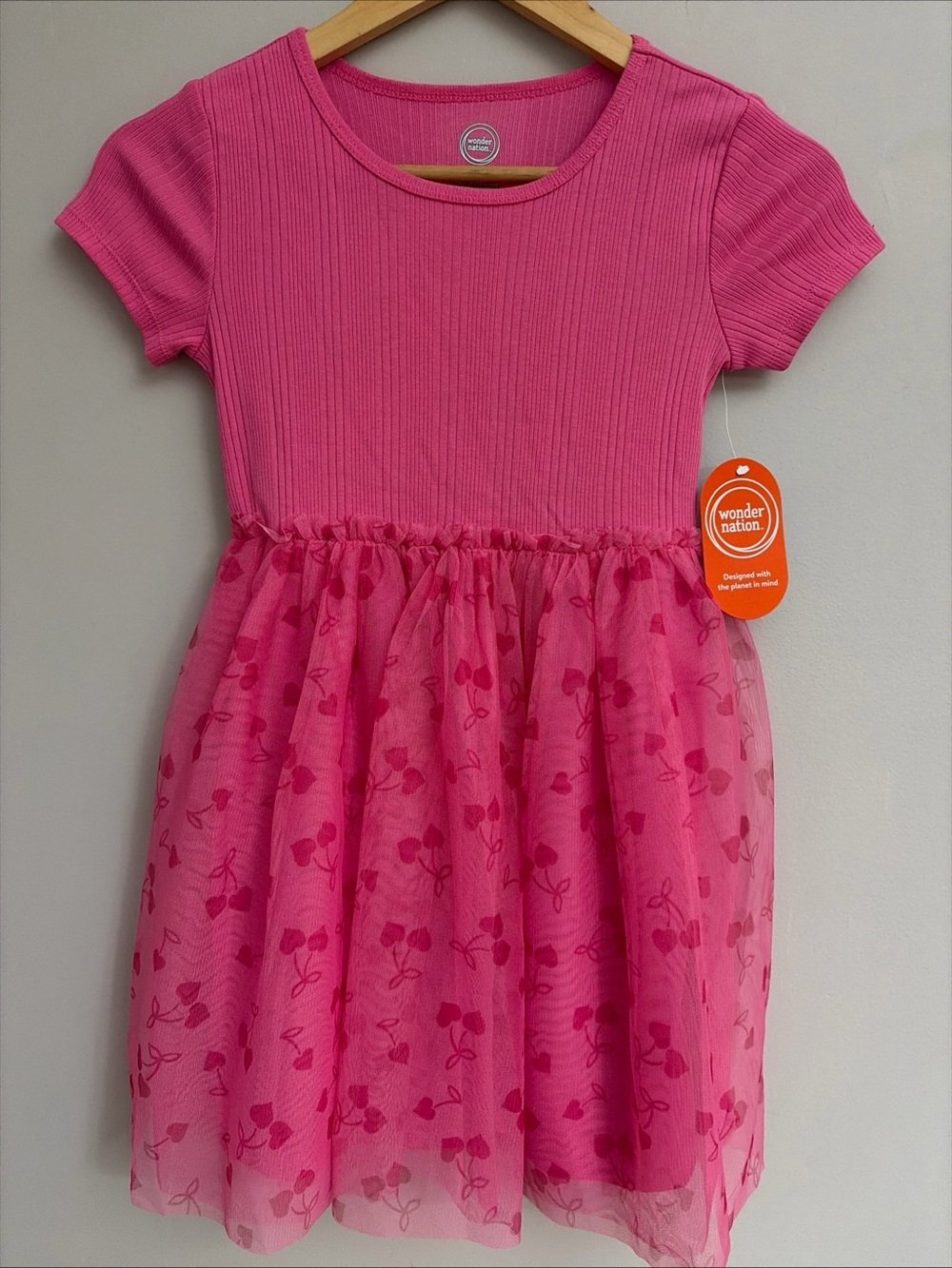 wonder nation Hot Pink Short-Sleeve Tulle Skater Dress